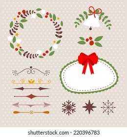 Christmas decoration set of design elements, labels, symbols,  objects and holidays wishes
