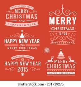 Christmas decoration set of design elements, labels, symbols, icons, objects and holidays wishes