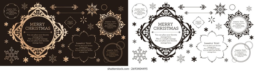 Conjunto de decoración de Navidad: Colección de material de diseño con bordes y adornos