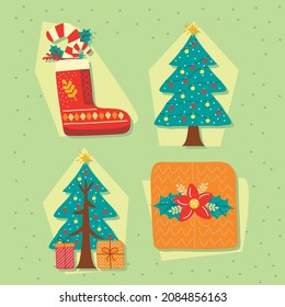 christmas decoration set four icons