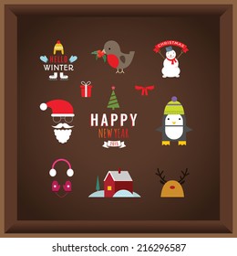 Christmas decoration set of graphic elements, illustrations, labels, symbols, icons, objects and holidays wishes