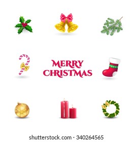 Christmas decoration set. Isolated xmas objects . Holiday Icons
