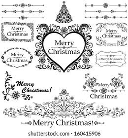 Christmas decoration set - lots of calligraphic elements, bits and pieces to embellish your holiday layouts. Collection of Christmas design elements isolated on White background. vector illustration