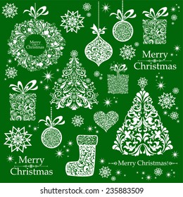 Christmas decoration set - lots of calligraphic elements, bits and pieces to embellish your holiday layouts. Seamless Christmas background. Merry Christmas wallpaper. Vector illustration 