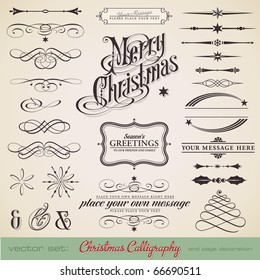 Christmas decoration set - lots of calligraphic elements, bits and pieces to embellish your holiday layouts