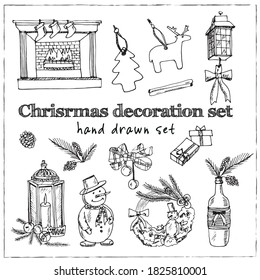 Christmas decoration set Menu doodle icons Vector illustration on chalkboard