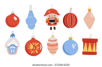 Conjunto de decoración de Navidad. Cascanueces y juguetes de árbol de Navidad ilustración