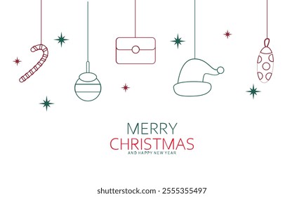 Christmas Decoration Set Vector, Cute Line Christmas Decoration, Christmas Decorations