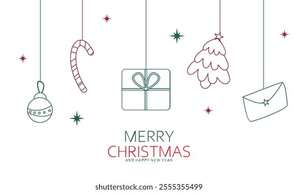 Christmas Decoration Set Vector, Cute Line Christmas Decoration, Christmas Decorations