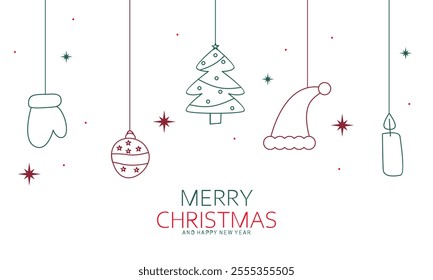 Christmas Decoration Set Vector, Cute Line Christmas Decoration, Christmas Decorations