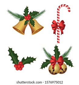 Christmas decoration set vector illustration isolated on white background
