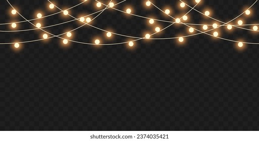 Christmas decoration shining light garland seamless pattern on dark background