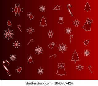 Christmas decoration. Snowflakes, stars, sweet candies, bells, Christmas trees. Ornament for the logo. Elements on a New Year's sweater or tablecloth, napkins. New year logo. Background for the screen