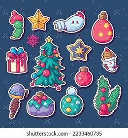 Christmas decoration sticker set, xmas attribute sticker collection elements. Winter collection