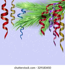 Christmas decoration, streamer on spruce branches, vector
