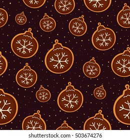Christmas decoration. Sweet cookies with chocolate. Seamless pattern. Vector illustration