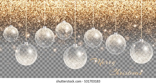 Christmas decoration transparent background. New year ball. Holiday lights. Sparkle vector
