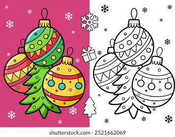 Árbol de navidad de la decoración de la Navidad, libro para colorear de la bola del árbol con la muestra