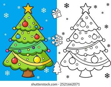 Christmas decoration christmas tree, tree ball coloring book with sample