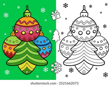 Christmas decoration christmas tree, tree ball coloring book with sample