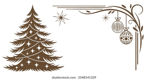 Christmas decoration. Christmas tree border, frame with  ornaments