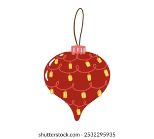 Christmas decoration for the tree is drawn in a flat style by hand. New Year, Christmas, Holiday.