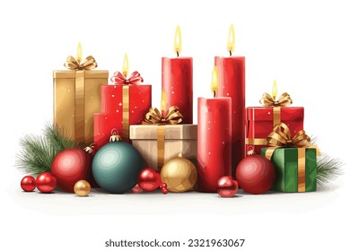 Christmas decoration with christmas tree gift boxes red candles christmas vector art illustration.