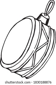 Christmas decoration, christmas tree toy drum. Hand draw sketch, black and white illustration