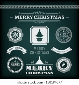 Christmas decoration vector design elements collection. Typographic elements, vintage labels, frames, ribbons, chalk set. Flourishes calligraphic. 