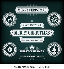 Christmas decoration vector design elements collection. Typographic elements, vintage labels, frames, ribbons, chalk set. Flourishes calligraphic. 