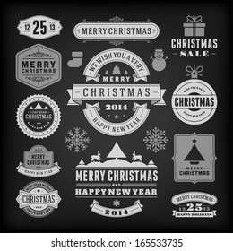 Christmas decoration vector design elements collection. Typographic elements, vintage labels, frames, ribbons, set. Flourishes calligraphic. 