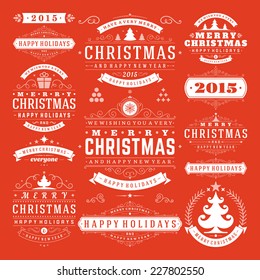 Christmas Decoration Vector Design Elements. Merry Christmas and happy holidays wishes.Typographic elements, vintage labels, frames, ornaments and ribbons, set. Flourishes calligraphic. 