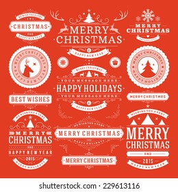Christmas Decoration Vector Design Elements. Merry Christmas and happy holidays wishes.Typographic elements, vintage labels, frames, ornaments and ribbons, set. Flourishes calligraphic. 