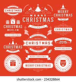 Christmas Decoration Vector Design Elements. Merry Christmas and happy holidays wishes.Typographic elements, vintage labels, frames, ornaments and ribbons, set. Flourishes calligraphic. 