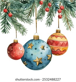 christmas decoration vector illustration in watercolor style