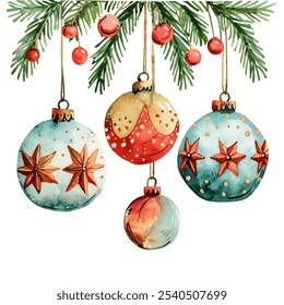 christmas decoration vector illustration in watercolor style