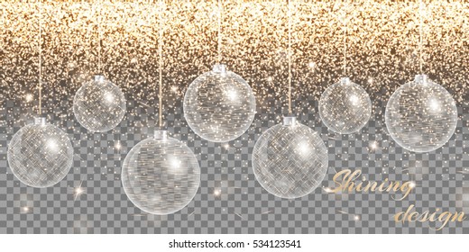 Christmas Decoration Vector. New Year Celebration. Bokeh Lights. Golden Background. Winter Wonderland