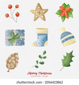 Christmas decoration watercolor illustration, with a paper background. For design, prints, fabric, or background. Christmas element vector.