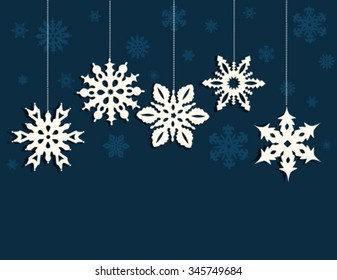 Christmas decoration with white  snowflakes. Vector