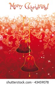 Decoração de Natal fundo de inverno com espaço para texto. Cartão-postal vetor abstrato com campânulas douradas.