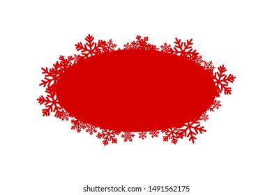 Christmas decoration. Winter holiday design element with snowflakes. Vector oval frame with copy space.