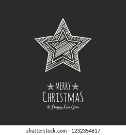 Christmas decoration with wishes and hand drawn star. Vector.