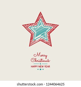 Christmas decoration with wishes and hand drawn star. Vector.