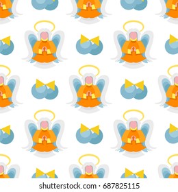 Christmas decorations and Angels seamless pattern, vector illustration