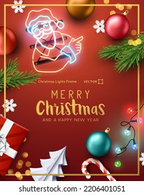 Decoraciones navideñas fondo Borde de marco con luces festivas! Ilustración vectorial.