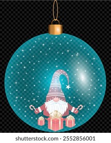 Christmas decorations ball. Set of glass Christmas tree balls on transparent background. Vector graphics of Christmas tree toys on black background.snowflakes in ball.