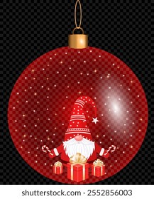 Christmas decorations ball. Set of glass Christmas tree balls on transparent background. Vector graphics of Christmas tree toys on black background.snowflakes in ball.