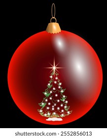 Christmas decorations ball. Set of glass Christmas tree balls on transparent background. Vector graphics of Christmas tree toys on black background.snowflakes in ball.