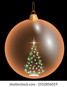 Christmas decorations ball. Set of glass Christmas tree balls on transparent background. Vector graphics of Christmas tree toys on black background.snowflakes in ball.