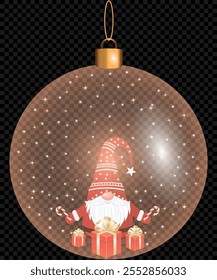 Christmas decorations ball. Set of glass Christmas tree balls on transparent background. Vector graphics of Christmas tree toys on black background.snowflakes in ball.